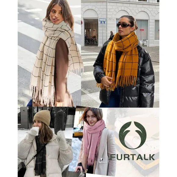 Women Pink Large Chunky Scarves Cozy Shawls Wraps Winter Scarf